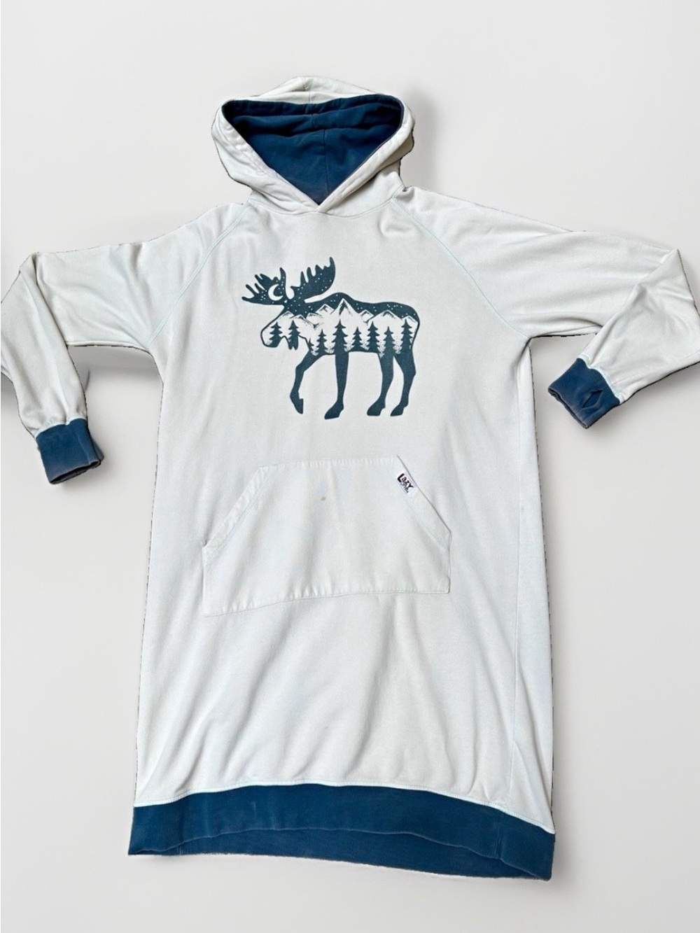 Women L/XL Moose Hoodie Dress Sleep Loungewear Pajama Pocket 100% Cotton Winter